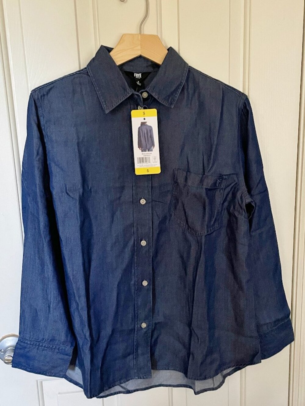 NEW Frye Women's Button-Up Lyocell Shirt S NWT Long Sleeve Dark Blue